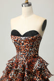 Khaki Leopard A-line Sweetheart Tiered Corset Vestido Curto Homecoming