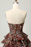 Khaki Leopard A-line Sweetheart Tiered Corset Vestido Curto Homecoming