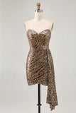Khaki Leopard Ruched Strapless Vestido Curto Homecoming com Streamer