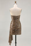 Khaki Leopard Ruched Strapless Vestido Curto Homecoming com Streamer