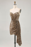 Khaki Leopard Ruched Strapless Vestido Curto Homecoming com Streamer