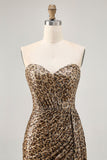 Khaki Leopard Ruched Strapless Vestido Curto Homecoming com Streamer