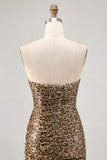 Khaki Leopard Ruched Strapless Vestido Curto Homecoming com Streamer