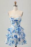 Rosa Floral A-Line Espartilho Sem Alças Homecoming Dress com Sequins