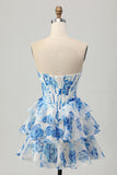 Rosa Floral A-Line Espartilho Sem Alças Homecoming Dress com Sequins