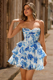 Rosa Floral A-Line Espartilho Sem Alças Homecoming Dress com Sequins