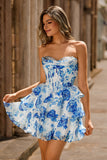 Rosa Floral A-Line Espartilho Sem Alças Homecoming Dress com Sequins