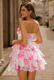 Rosa Floral A-Line Espartilho Sem Alças Homecoming Dress com Sequins