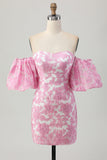 Rosa Floral Fora do Ombro Homecoming Dress com mangas destacáveis