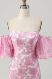 Rosa Floral Fora do Ombro Homecoming Dress com mangas destacáveis