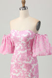 Rosa Floral Fora do Ombro Homecoming Dress com mangas destacáveis