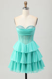 Verde Uma Linha Querida Corset Homecoming Dress com Missangas