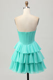 Amarelo A-Line Strapless Tiered Corset Homecoming Vestido com Missangas