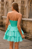 Espartilho sem alças A Line Green Homecoming Dress com Missangas