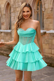 Espartilho sem alças amarelo Uma linha frisado Homecoming Dress