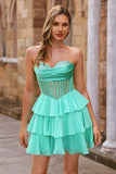 Espartilho sem alças amarelo Uma linha frisado Homecoming Dress