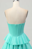 Amarelo A-Line Strapless Tiered Corset Homecoming Vestido com Missangas