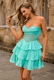 Espartilho sem alças A Line Green Homecoming Dress com Missangas