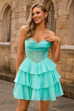 Espartilho sem alças A Line Green Homecoming Dress com Missangas