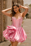 Rosa Strapless Uma Linha Corset Beaded Homecoming Dress com strass