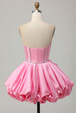 Rosa Bodycon Querida Cetim Corset Homecoming Dress com strass