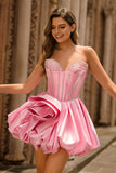 Rosa Strapless Uma Linha Corset Beaded Homecoming Dress com strass