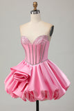 Rosa Bodycon Querida Cetim Corset Homecoming Dress com strass