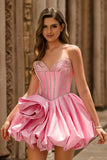 Rosa Strapless Uma Linha Corset Beaded Homecoming Dress com strass