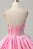 Rosa Bodycon Querida Cetim Corset Homecoming Dress com strass
