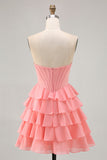 Blush Tiered Uma linha Strapless Short Homecoming Dress