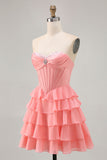 Blush Tiered Uma linha Strapless Short Homecoming Dress
