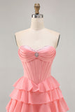 Blush Tiered Uma linha Strapless Short Homecoming Dress