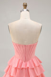 Blush Tiered Uma linha Strapless Short Homecoming Dress