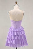 Espartilho Roxo Sem Alças Um Vestido Curto Homecoming Linha