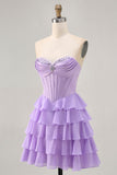 Espartilho Roxo Sem Alças Um Vestido Curto Homecoming Linha