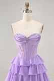 Espartilho Roxo Sem Alças Um Vestido Curto Homecoming Linha