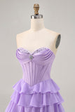 Espartilho Roxo Sem Alças Um Vestido Curto Homecoming Linha