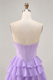 Espartilho Roxo Sem Alças Um Vestido Curto Homecoming Linha