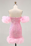 Sparkly Off The Shoulder Pink Sequins Vestido Apertado Homecoming