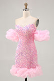 Sparkly Off The Shoulder Pink Sequins Vestido Apertado Homecoming