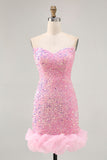 Sparkly Off The Shoulder Pink Sequins Vestido Apertado Homecoming