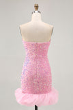 Sparkly Off The Shoulder Pink Sequins Vestido Apertado Homecoming