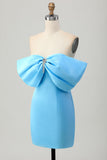 Blue Strapless Ruched Tight Homecoming Dress com renda-up para trás