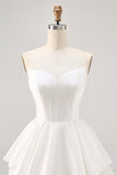 Branco Cetim Espartilho Sem Alças Uma Linha Vestido Curto Homecoming