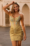 Golden Bodycon Strapless frisado vestido curto Homecoming