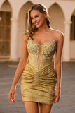 Golden Bodycon Strapless frisado vestido curto Homecoming