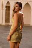 Golden Bodycon Strapless frisado vestido curto Homecoming