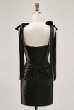 Sparkly Preto Tight Rhinestones Short Homecoming Dress com Fenda