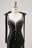 Sparkly Preto Tight Rhinestones Short Homecoming Dress com Fenda