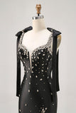 Sparkly Preto Tight Rhinestones Short Homecoming Dress com Fenda